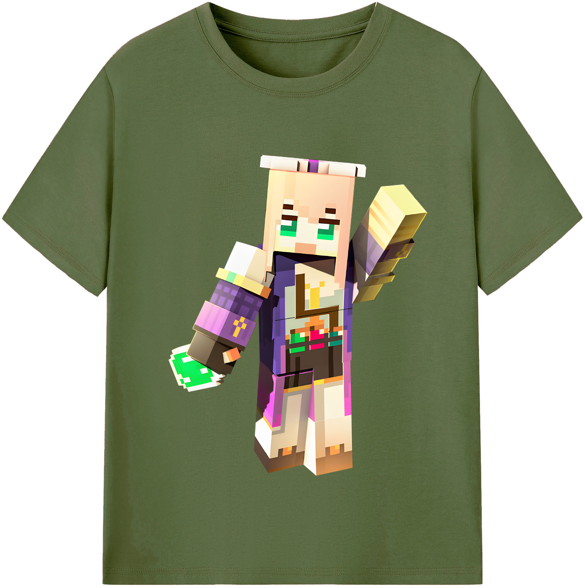 （画像用） マインクラフト ブロックの世界 Minecraft MC Block world 綿100％半袖Tシャツ（フロントプリント）